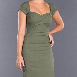 1940’s Inspired Olive Houndstooth Dress